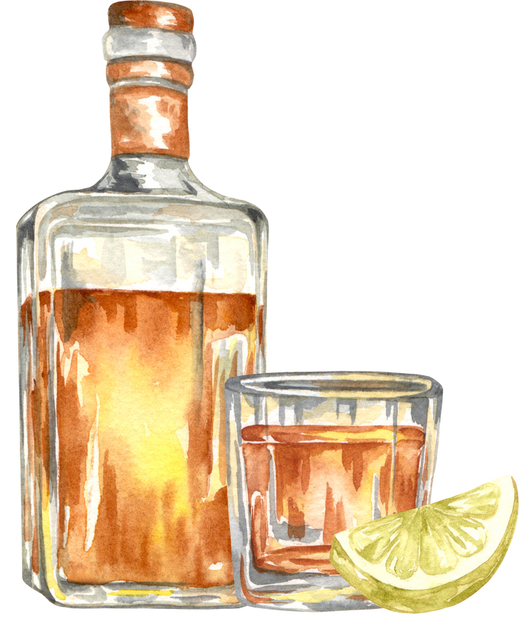 Watercolor Illustration of Whiskey and Lime